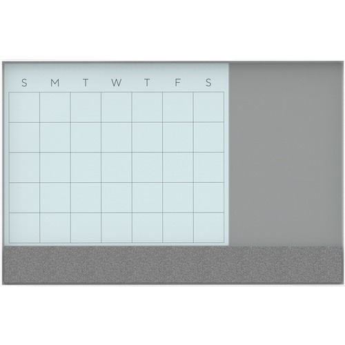 3N1 MAGNETIC GLASS DRY ERASE COMBO BOARD, 48 X 36, MONTH VIEW, WHITE SURFACE AND FRAME