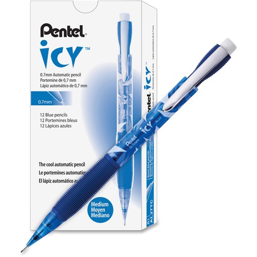 ICY MECHANICAL PENCIL, 0.7 MM, HB (#2.5), BLACK LEAD, TRANSPARENT BLUE BARREL, DOZEN