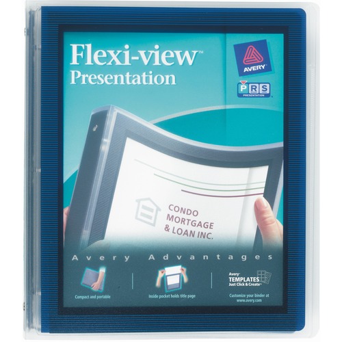 FLEXI-VIEW BINDER WITH ROUND RINGS, 3 RINGS, 1" CAPACITY, 11 X 8.5, NAVY BLUE