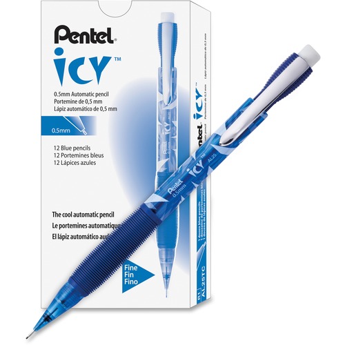 ICY MECHANICAL PENCIL, 0.5 MM, HB (#2.5), BLACK LEAD, TRANSPARENT BLUE BARREL, DOZEN