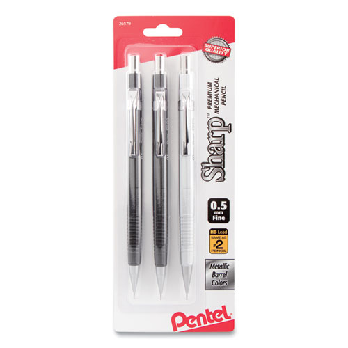 SHARP MECHANICAL PENCIL, 0.5 MM, HB (#2.5), BLACK LEAD, ASSORTED BARREL COLORS, 3/PACK