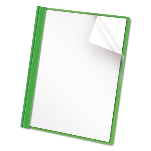 Clear Front Report Cover, Tang Fasteners, Letter Size, Green, 25/box