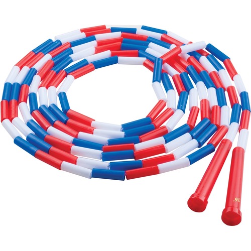 Segmented Plastic Jump Rope, 16ft, Red/blue/white