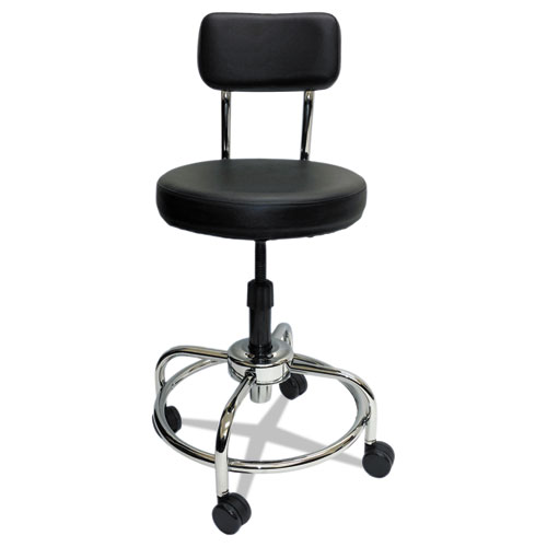 LAB AND HEALTHCARE STOOL, 27" SEAT HEIGHT, SUPPORTS UP TO 300 LBS., BLACK SEAT/BLACK BACK, CHROME BASE
