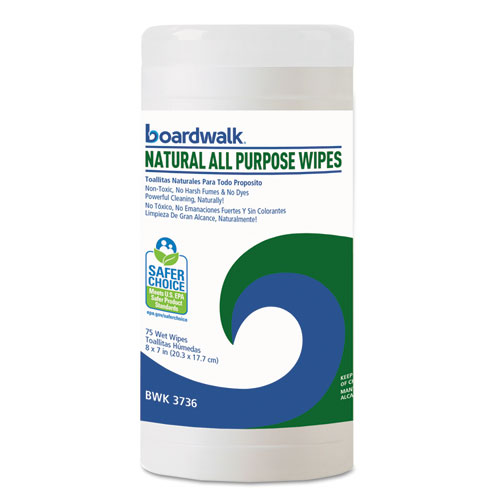 Natural All Purpose Wipes, 7 X 8, Unscented, 75 Wipes/canister, 6/carton