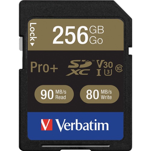 Verbatim  Memory Card, SDXC, 90MB/s Read Speed, 256GB, BK/GD