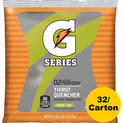 Quaker Foods  Gatorade Mix Pouches, 2-1/2 Gal Yld/Pouch, 32/CT, Lemon Lime