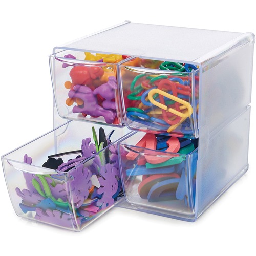 STACKABLE CUBE ORGANIZER, 4 DRAWERS, 6 X 7 1/8 X 6, CLEAR