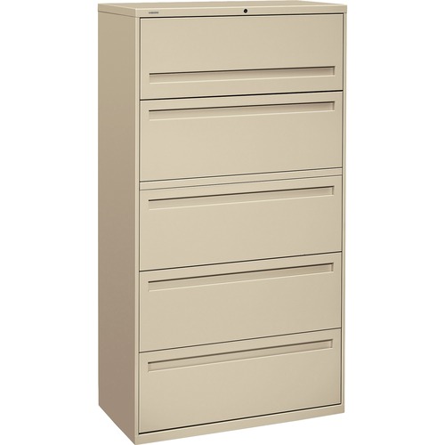 700 SERIES FIVE-DRAWER LATERAL FILE W/ROLL-OUT SHELF, 36W X 18D X 64 1/4H, PUTTY