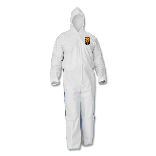 A35 LIQUID AND PARTICLE PROTECTION COVERALLS, HOODED, LARGE, WHITE, 25/CARTON