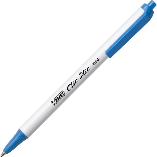 CLIC STIC RETRACTABLE BALLPOINT PEN, MEDIUM 1 MM, BLUE INK, WHITE BARREL, DOZEN