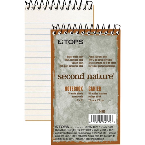 SECOND NATURE SINGLE SUBJECT WIREBOUND NOTEBOOKS, 1 SUBJECT, NARROW RULE, RANDOMLY ASSORTED COLOR COVERS, 3 X 5, 50 SHEETS