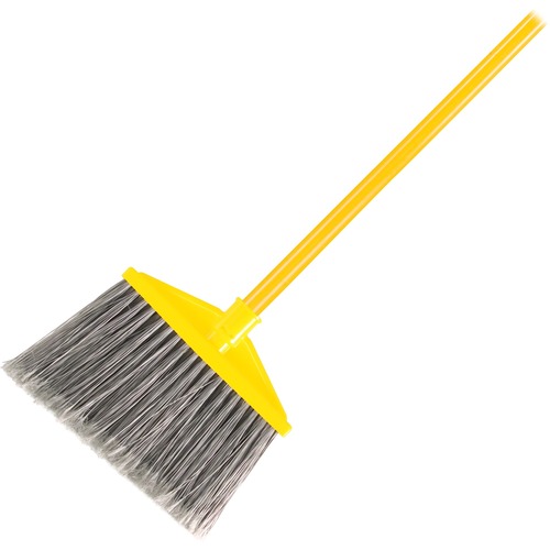 Angled Large Broom, Poly Bristles, 46 7/8" Metal Handle, Yellow/gray