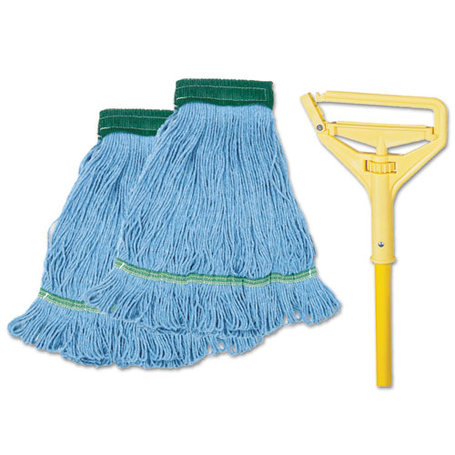 Looped-End Mop Kit, Medium, 60" Metal/polypropylene Handle, Blue/yellow