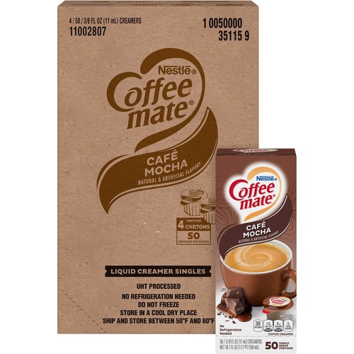 LIQUID COFFEE CREAMER, CAFE MOCHA, 0.38 OZ MINI CUPS, 50/BOX, 4 BOXES/CARTON, 200 TOTAL/CARTON