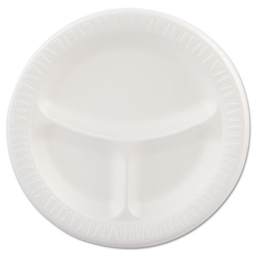 Laminated Foam Plates, 9" Dia, White, Round, 3 Compartments, 125/pk, 4 Pks/ct