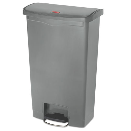 Slim Jim Resin Step-On Container, Front Step Style, 18 Gal, Gray