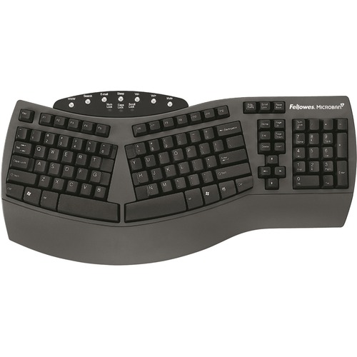 Ergonomic Split-Design Keyboard W/antimicrobial Protection, 105 Keys, Black
