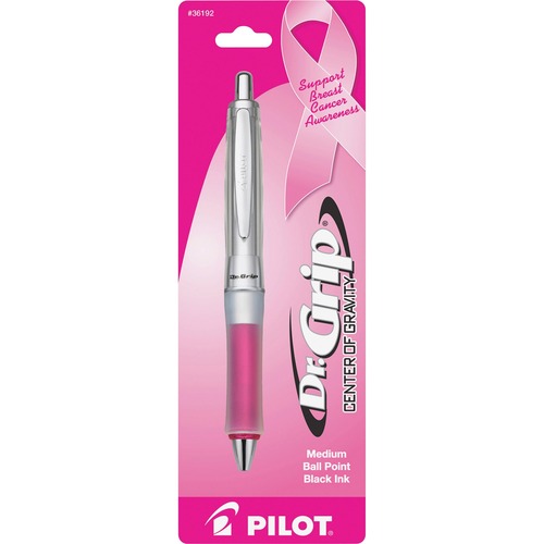 DR. GRIP CENTER OF GRAVITY RETRACTABLE BALLPOINT PEN, 1MM, BLACK INK, SILVER/PINK BARREL