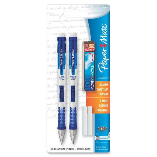 CLEAR POINT MECHANICAL PENCIL, 0.7 MM, HB (#2.5), BLACK LEAD, RANDOMLY ASSORTED BARREL COLORS, 2/PACK