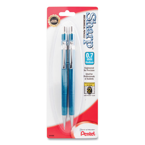 SHARP MECHANICAL PENCIL, 0.7 MM, HB (#2.5), BLACK LEAD, BLUE BARREL, 2/PACK