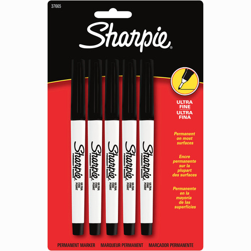 ULTRA FINE TIP PERMANENT MARKER, EXTRA-FINE NEEDLE TIP, BLACK, 5/PACK