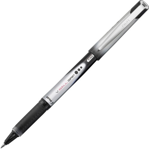 VBALL GRIP LIQUID INK STICK ROLLER BALL PEN, 0.7MM, BLACK INK, BLACK/SILVER BARREL, DOZEN