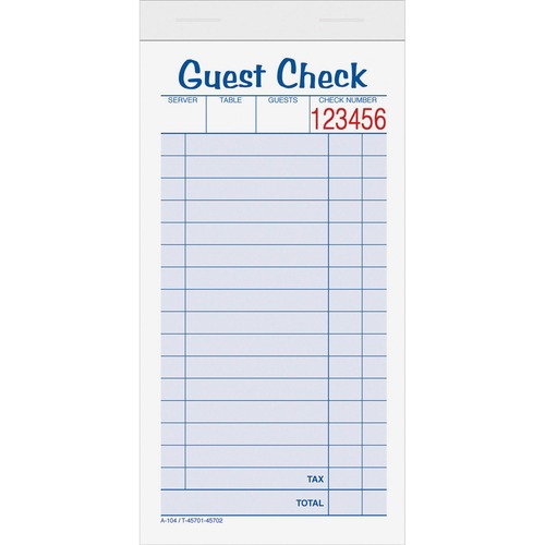 BOOK,GUEST CHECK,2PT,10PK