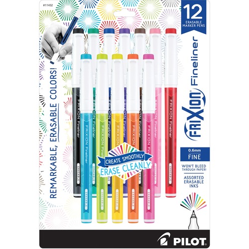 Pilot  Marker Pens, Fineliner, Erasable, 0.6mm Tip, 12/ST, AST