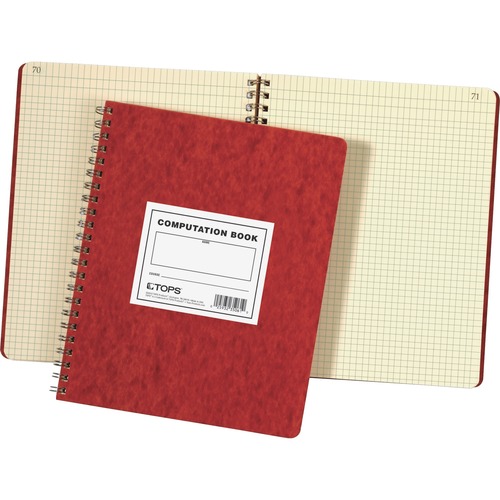 Tops  Computation Notebk,4x4 Quad,76 Shts,11-3/4"x9-1/2",Red Cover