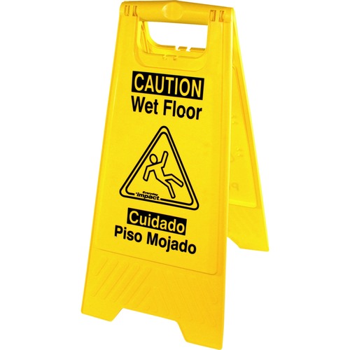Genuine Joe  Wet Floor Sign, w/Graphic, English/Spanish, Yellow/Black