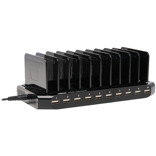 DESKTOP CHARGING STATION WITH ADJUSTABLE , 10 DEVICES, 9.4W X 4.7D X 1H, BLACK