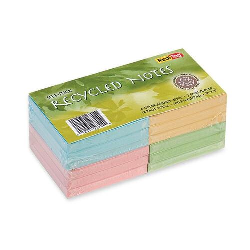 100% Recycled Notes, 3 X 3, Four Colors, 12 100-Sheet Pads/pack