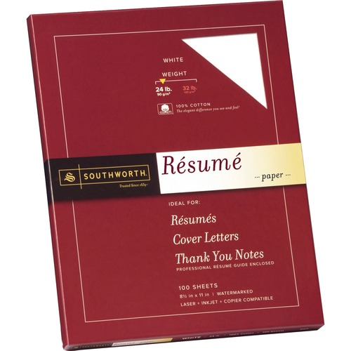 100% COTTON RESUME PAPER, 95 BRIGHT, 24 LB, 8.5 X 11, WHITE, 100/PACK