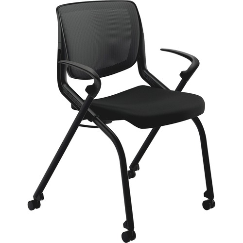 MOTIVATE NESTING/STACKING FLEX-BACK CHAIR, ONYX SEAT/BLACK BACK, BLACK BASE