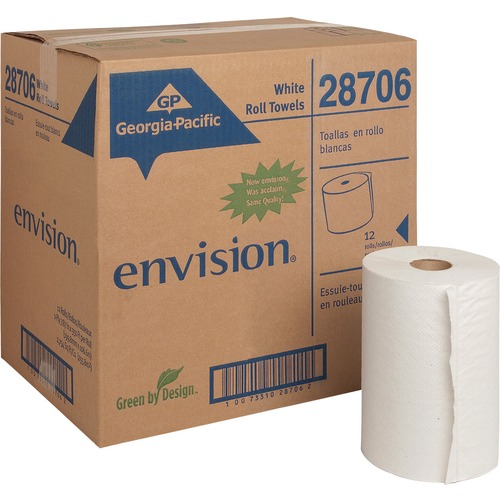 PACIFIC BLUE BASIC NONPERFORATED PAPER TOWELS, 7 7/8 X 350FT, WHITE, 12 ROLLS/CT