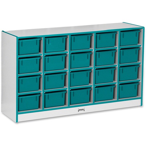 Jonti-Craft, Inc.  Mobile 20 Cubbie-Tray Unit,w/Color Bins,29.5"x48"x15",Teal