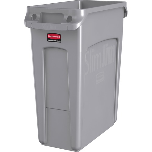 SLIM JIM WASTE CONTAINER WITH HANDLES, RECTANGULAR, PLASTIC, 15.9 GAL, LIGHT GRAY