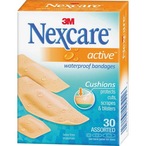3M  Nexcare Active Waterproof Bandages, Ast, 30/BX, TN