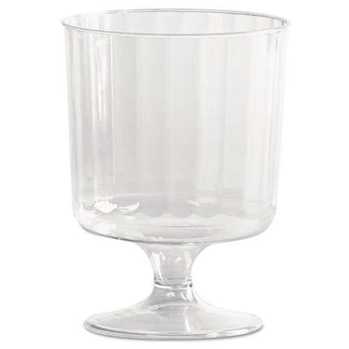 Classic Crystal Plastic Wine Glasses On Pedestals, 5 Oz., Clear, Fluted, 10/pack