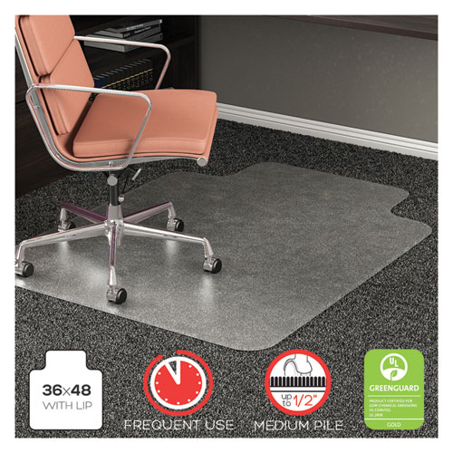 ROLLAMAT FREQUENT USE CHAIR MAT, MED PILE CARPET, FLAT, 36 X 48, LIPPED, CLEAR