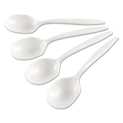 MEDIUM-WEIGHT CUTLERY, 6.25" SOUP SPOON, WHITE, PLASTIC, WRAPPED, 1,000/CARTON