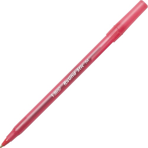 ROUND STIC XTRA LIFE STICK BALLPOINT PEN, 1 MM, RED INK, TRANSLUCENT RED BARREL, DOZEN