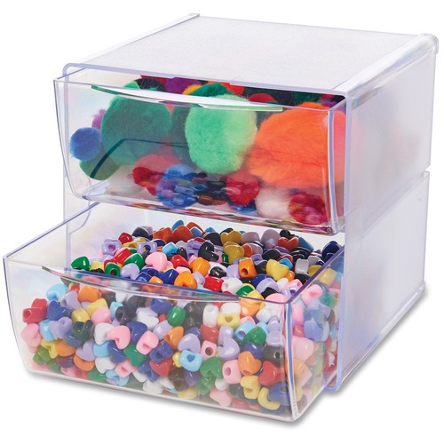 STACKABLE CUBE ORGANIZER, 2 DRAWERS, 6 X 7 1/8 X 6, CLEAR