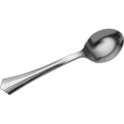 REFLECTIONS HEAVYWEIGHT PLASTIC UTENSILS, SPOON, SILVER, 6.25", 40/PACK, 8 PACKS/CARTON