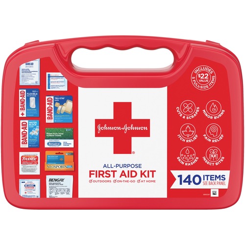 Johnson & Johnson  First Aid Kit, 140-Piece,9-4/5"W x 3-3/10"L x 7-1/100"H,AST