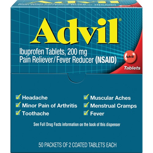 Acme United Corporation  Advil Pain Reliever Tablets, Single Packets, 2/PK, 50/BX