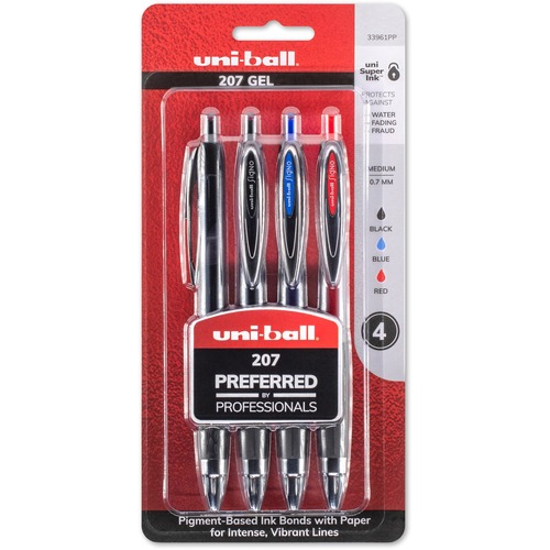 uni-ball Corporation  Gel Pens, Retractable, 0.7mm Point, 4/PK, AST Barrel/ Ink