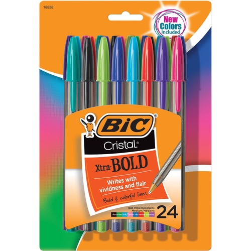 CRISTAL XTRA BOLD STICK BALLPOINT PEN, BOLD 1.6MM, ASSORTED INK/BARREL, 24/PACK