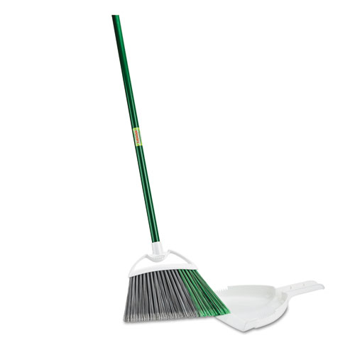 PRECISION ANGLE BROOM WITH DUSTPAN, 53" HANDLE, GREEN/GRAY, 4/CARTON